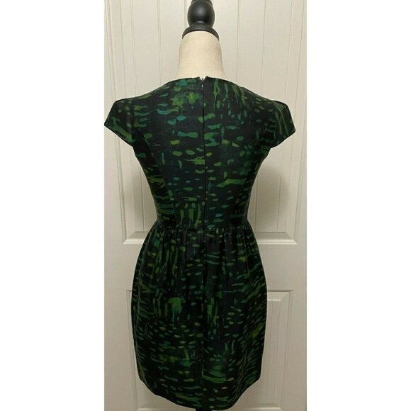 Shoshanna Fit N Flare Silk Blend Green And Black Abstract Dress Size 2 - Picture 4 of 8